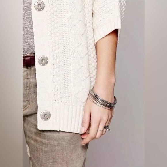 Free People Cream Cable Knit Hooded Cardigan | Cottagecore Coastal Grandma Boho - Picture 6 of 16
